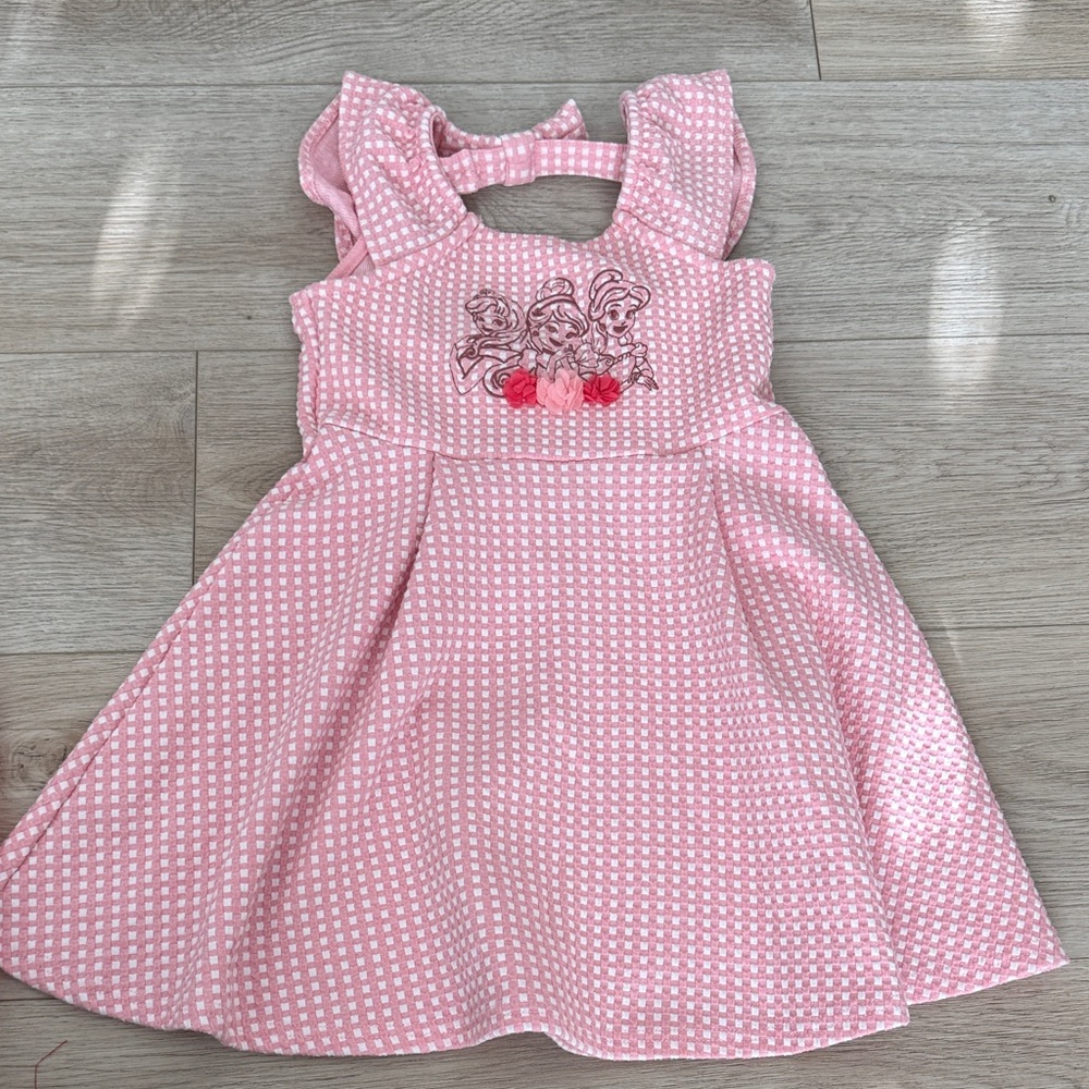 Disney Princess Pink Gingham Dress Girls Size 5T Bow Back Princess Dress